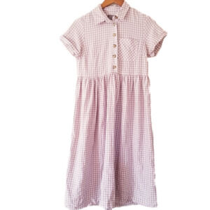 Urban Outfitters Pink/nude Gingham Short-Sleeve Midi Dress